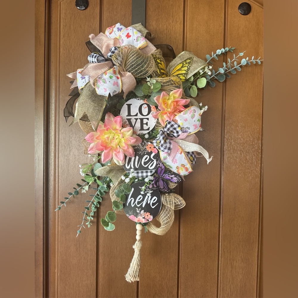 Love lives here door swag! One of a kind Door decor
